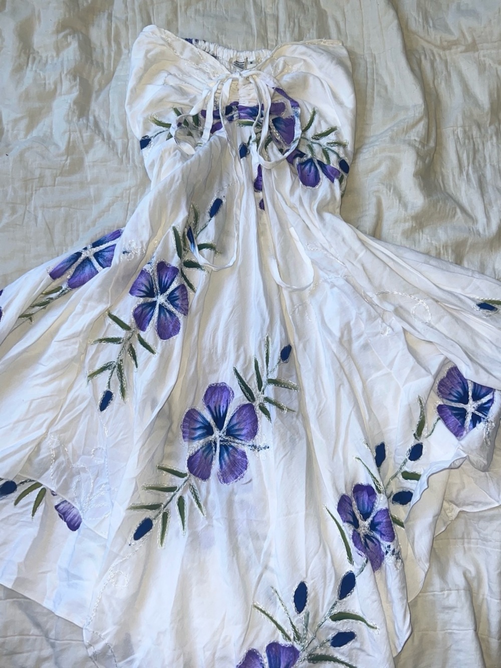 Gorgeous White Strapless Floral Sundress with Purple Blooms fairy dress